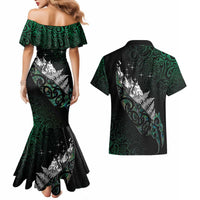 Maori Matariki Couples Matching Mermaid Dress and Hawaiian Shirt Landscape Styled Fern - Paua Shell LT7 - Polynesian Pride