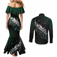 Maori Matariki Couples Matching Mermaid Dress and Long Sleeve Button Shirt Landscape Styled Fern - Paua Shell LT7 - Polynesian Pride