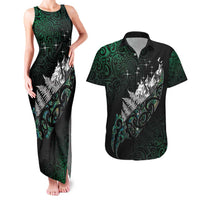 Maori Matariki Couples Matching Tank Maxi Dress and Hawaiian Shirt Landscape Styled Fern - Paua Shell LT7 Green - Polynesian Pride