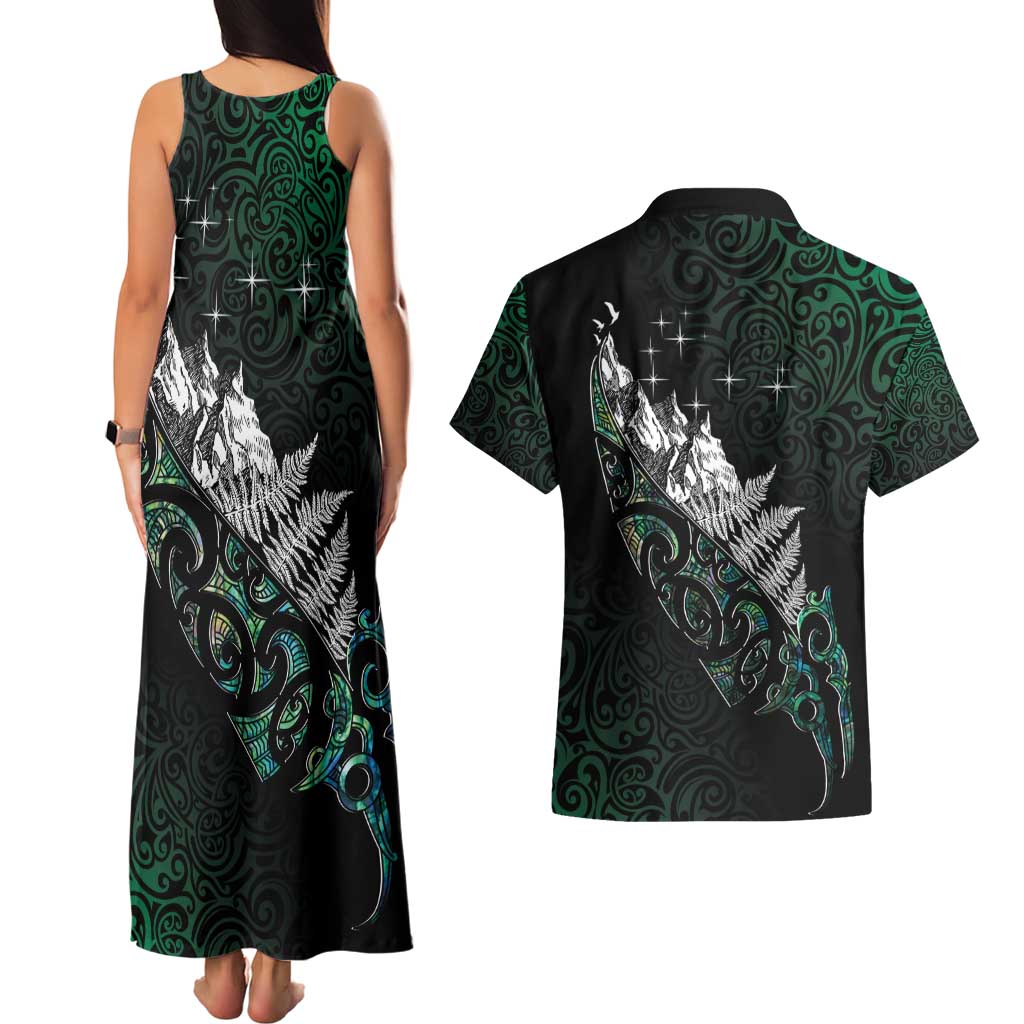 Maori Matariki Couples Matching Tank Maxi Dress and Hawaiian Shirt Landscape Styled Fern - Paua Shell LT7 - Polynesian Pride