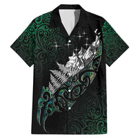 Maori Matariki Family Matching Mermaid Dress and Hawaiian Shirt Landscape Styled Fern - Paua Shell LT7 Dad's Shirt - Short Sleeve Green - Polynesian Pride