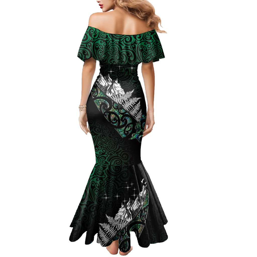 Maori Matariki Family Matching Mermaid Dress and Hawaiian Shirt Landscape Styled Fern - Paua Shell LT7 - Polynesian Pride