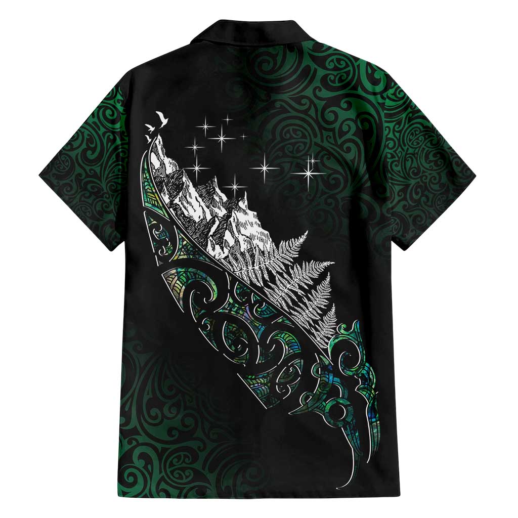 Maori Matariki Family Matching Off Shoulder Short Dress and Hawaiian Shirt Landscape Styled Fern - Paua Shell LT7 - Polynesian Pride