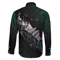Maori Matariki Family Matching Off Shoulder Short Dress and Hawaiian Shirt Landscape Styled Fern - Paua Shell LT7 - Polynesian Pride