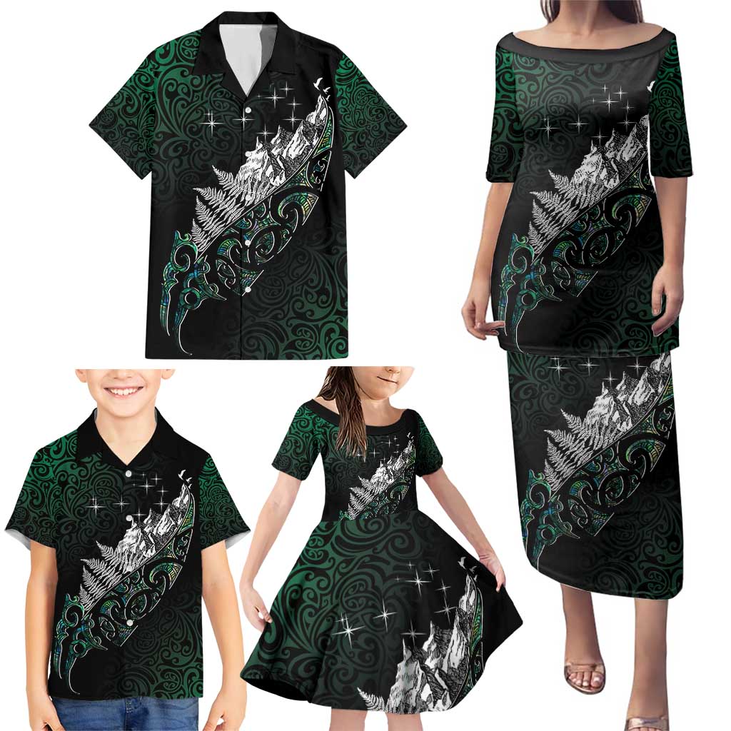 Maori Matariki Family Matching Puletasi and Hawaiian Shirt Landscape Styled Fern - Paua Shell LT7 - Polynesian Pride