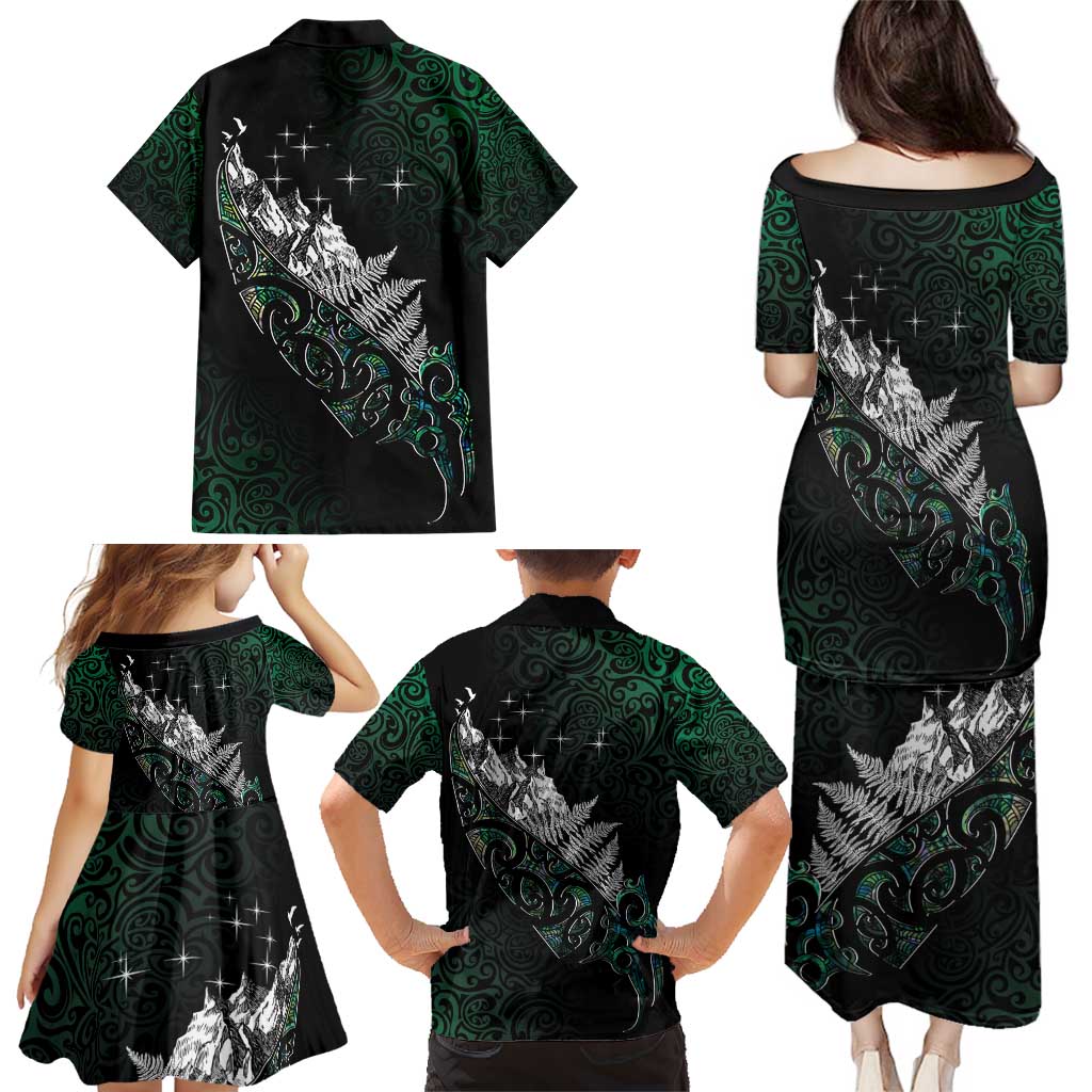 Maori Matariki Family Matching Puletasi and Hawaiian Shirt Landscape Styled Fern - Paua Shell LT7 - Polynesian Pride