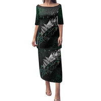 Maori Matariki Family Matching Puletasi and Hawaiian Shirt Landscape Styled Fern - Paua Shell LT7 Mom's Dress Green - Polynesian Pride