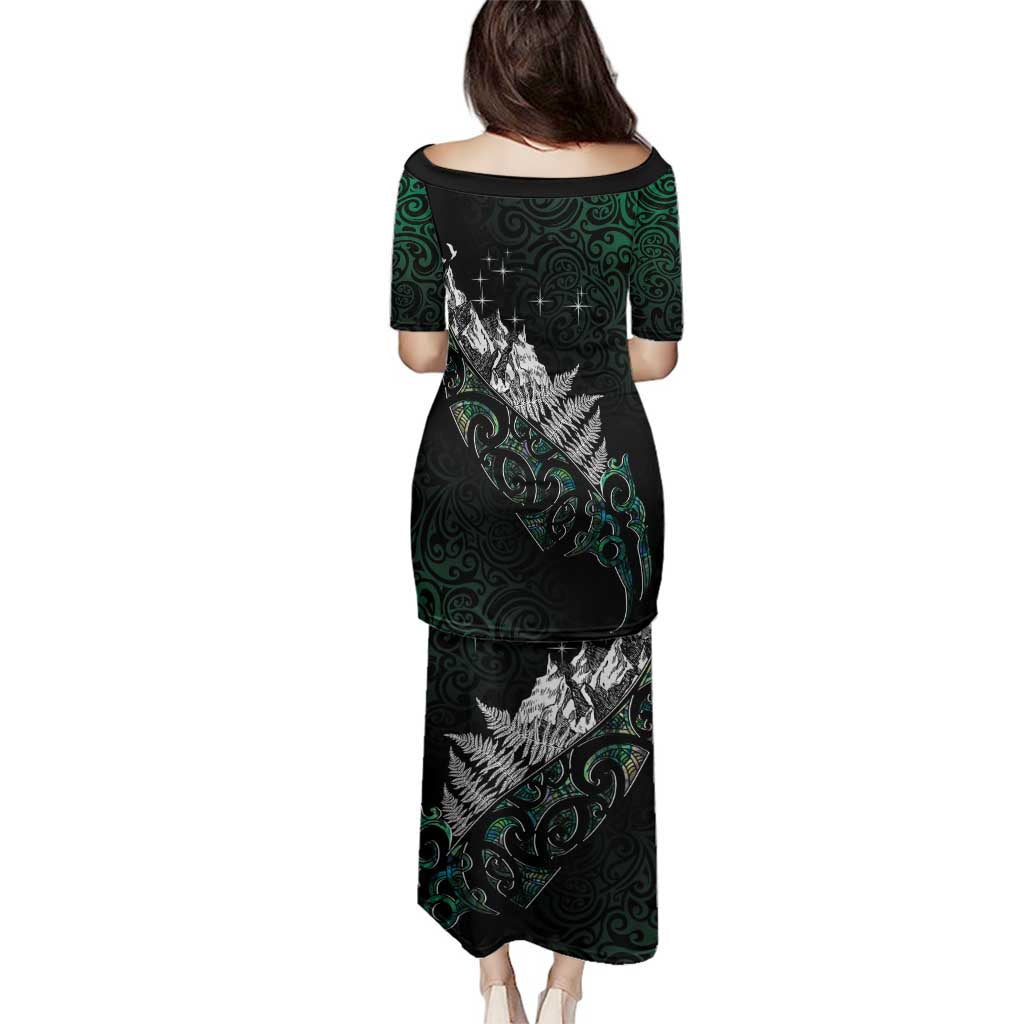 Maori Matariki Family Matching Puletasi and Hawaiian Shirt Landscape Styled Fern - Paua Shell LT7 - Polynesian Pride