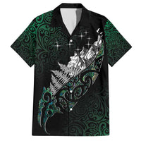 Maori Matariki Family Matching Short Sleeve Bodycon Dress and Hawaiian Shirt Landscape Styled Fern - Paua Shell LT7 Dad's Shirt - Short Sleeve Green - Polynesian Pride