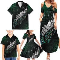 Maori Matariki Family Matching Summer Maxi Dress and Hawaiian Shirt Landscape Styled Fern - Paua Shell LT7 - Polynesian Pride