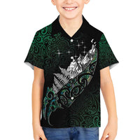 Maori Matariki Family Matching Summer Maxi Dress and Hawaiian Shirt Landscape Styled Fern - Paua Shell LT7 Son's Shirt Green - Polynesian Pride