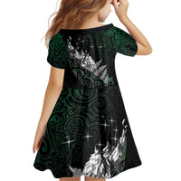 Maori Matariki Kid Short Sleeve Dress Landscape Styled Fern - Paua Shell