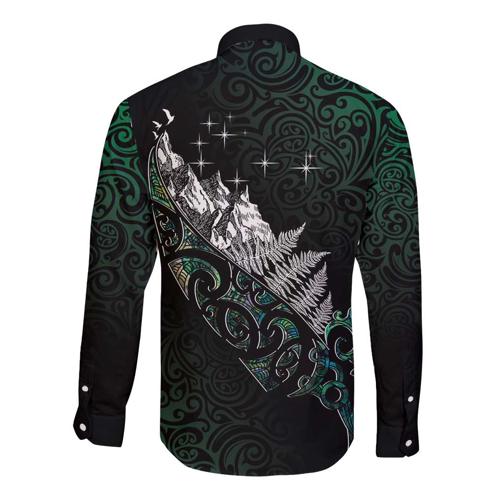Maori Matariki Long Sleeve Button Shirt Landscape Styled Fern - Paua Shell LT7 - Polynesian Pride