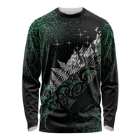 Maori Matariki Long Sleeve Shirt Landscape Styled Fern - Paua Shell LT7 Unisex Green - Polynesian Pride