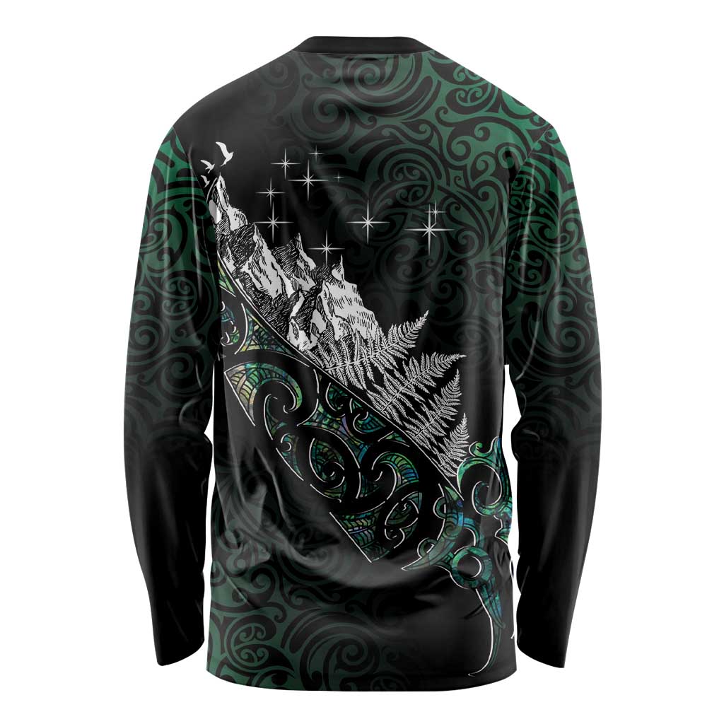 Maori Matariki Long Sleeve Shirt Landscape Styled Fern - Paua Shell LT7 - Polynesian Pride
