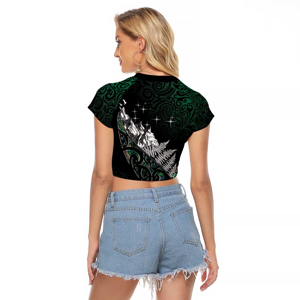 Maori Matariki Raglan Cropped T Shirt Landscape Styled Fern - Paua Shell LT7 - Polynesian Pride
