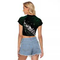 Maori Matariki Raglan Cropped T Shirt Landscape Styled Fern - Paua Shell LT7 - Polynesian Pride