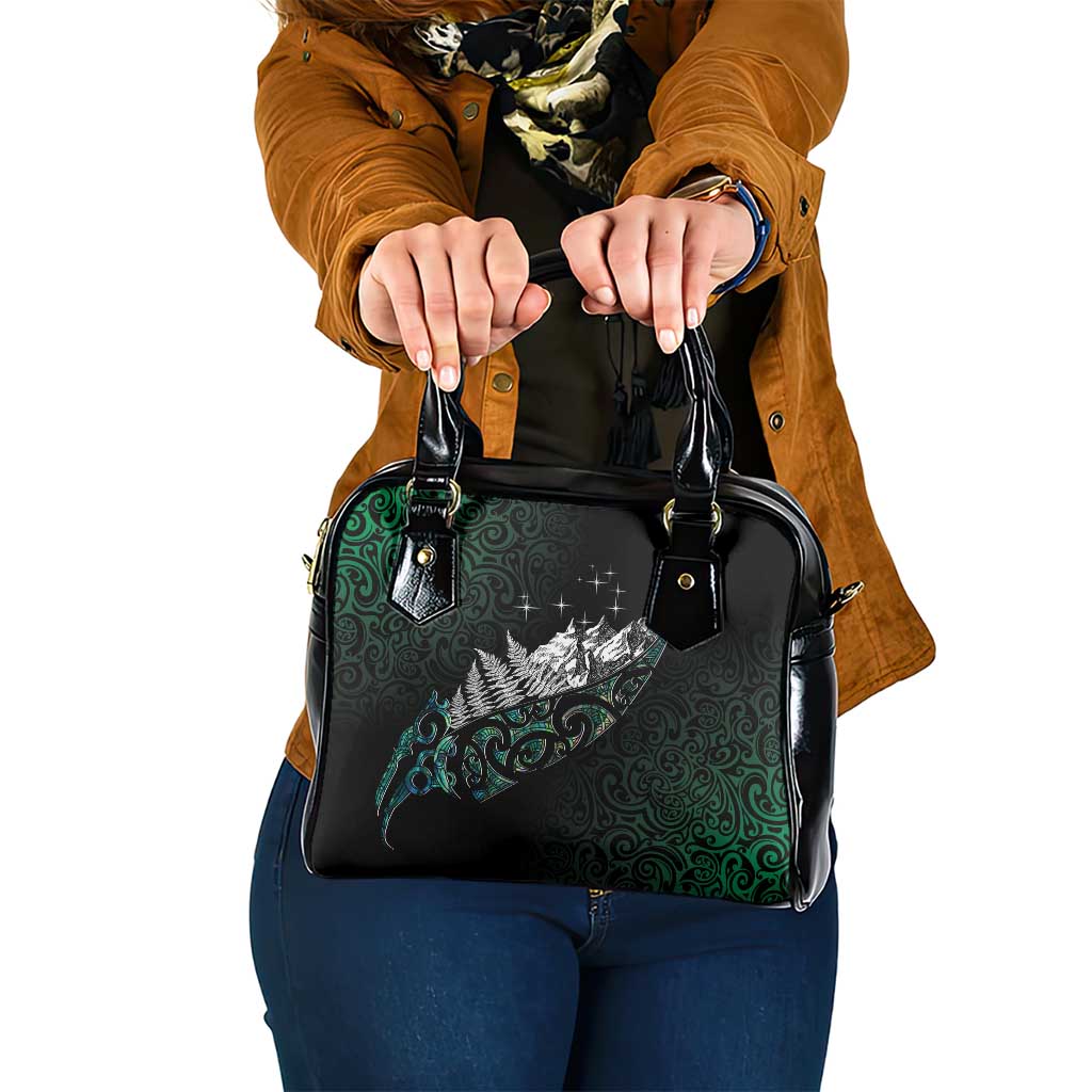 Maori Matariki Shoulder Handbag Landscape Styled Fern - Paua Shell