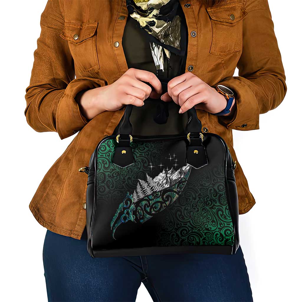 Maori Matariki Shoulder Handbag Landscape Styled Fern - Paua Shell