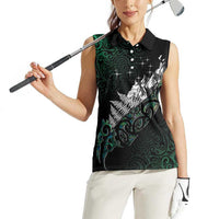 Maori Matariki Women Sleeveless Polo Shirt Landscape Styled Fern - Paua Shell