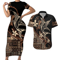 Samoa Manuia le Aso Tuto'atasi Couples Matching Short Sleeve Bodycon Dress and Hawaiian Shirt Siapo Mamanu Mix Tatau Marlin LT7 Black - Polynesian Pride