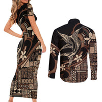 Samoa Manuia le Aso Tuto'atasi Couples Matching Short Sleeve Bodycon Dress and Long Sleeve Button Shirt Siapo Mamanu Mix Tatau Marlin LT7 - Polynesian Pride