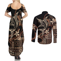 Samoa Manuia le Aso Tuto'atasi Couples Matching Summer Maxi Dress and Long Sleeve Button Shirt Siapo Mamanu Mix Tatau Marlin LT7 - Polynesian Pride