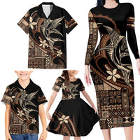 Samoa Manuia le Aso Tuto'atasi Family Matching Long Sleeve Bodycon Dress and Hawaiian Shirt Siapo Mamanu Mix Tatau Marlin LT7 - Polynesian Pride