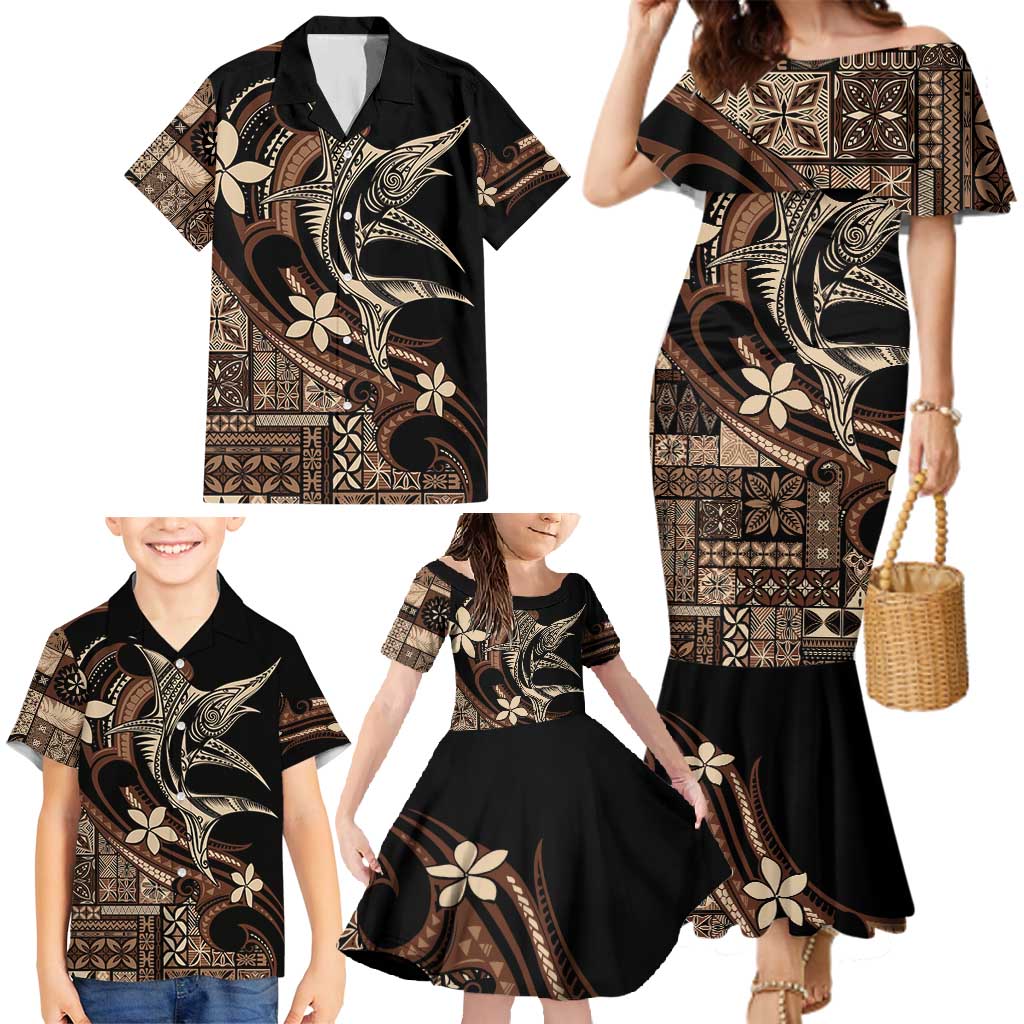 Samoa Manuia le Aso Tuto'atasi Family Matching Mermaid Dress and Hawaiian Shirt Siapo Mamanu Mix Tatau Marlin