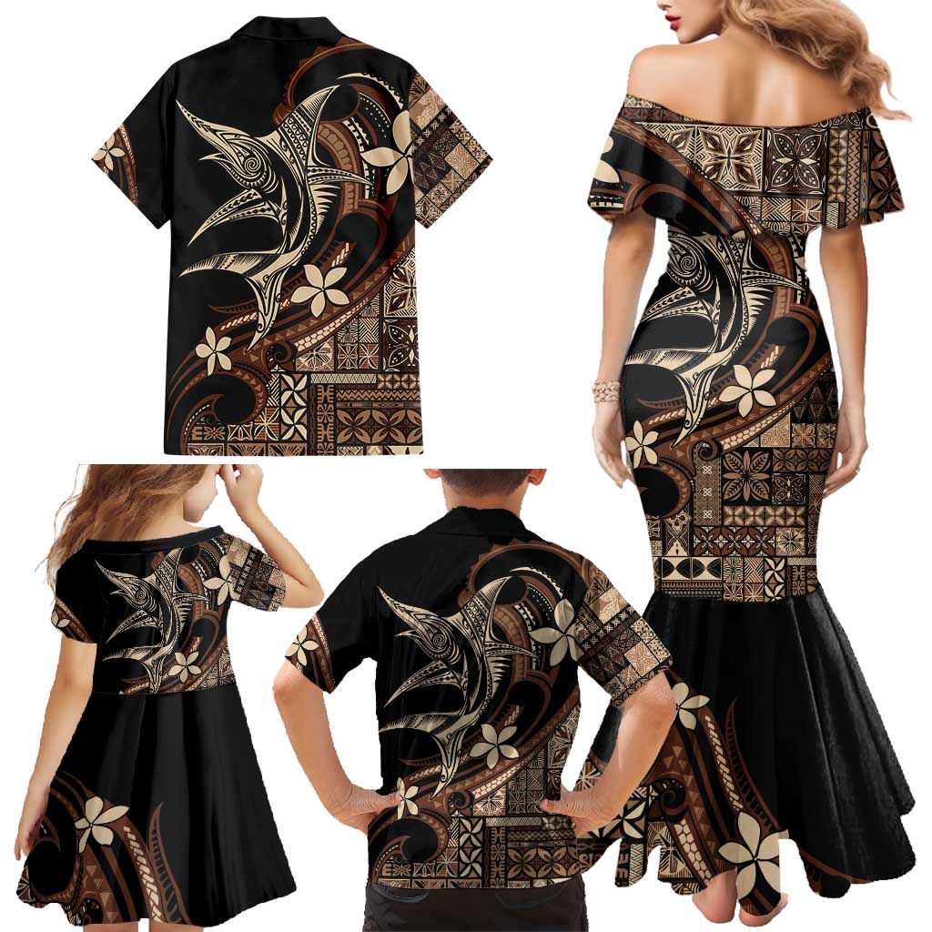 Samoa Manuia le Aso Tuto'atasi Family Matching Mermaid Dress and Hawaiian Shirt Siapo Mamanu Mix Tatau Marlin LT7 - Polynesian Pride