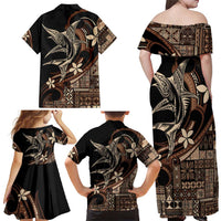 Samoa Manuia le Aso Tuto'atasi Family Matching Off Shoulder Maxi Dress and Hawaiian Shirt Siapo Mamanu Mix Tatau Marlin LT7 - Polynesian Pride