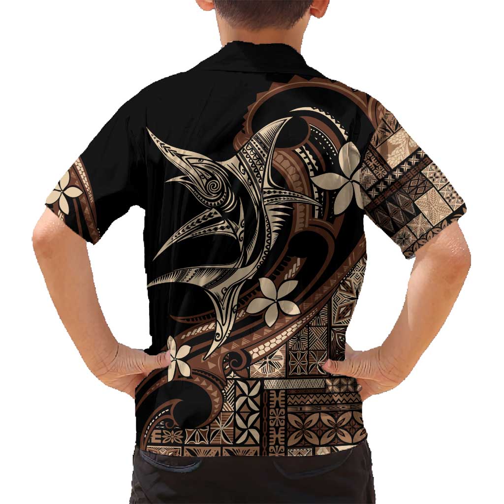 Samoa Manuia le Aso Tuto'atasi Family Matching Off Shoulder Short Dress and Hawaiian Shirt Siapo Mamanu Mix Tatau Marlin LT7 - Polynesian Pride