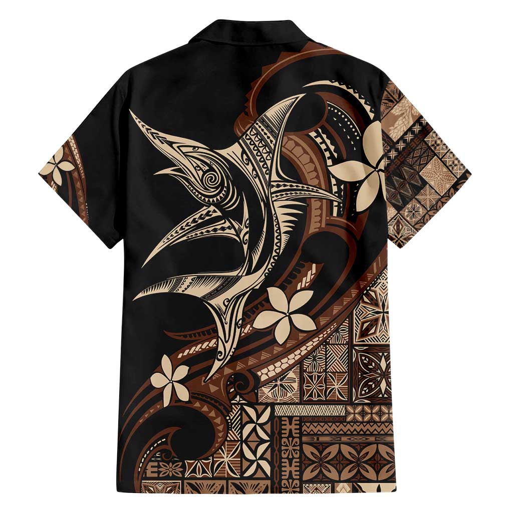 Samoa Manuia le Aso Tuto'atasi Family Matching Off Shoulder Short Dress and Hawaiian Shirt Siapo Mamanu Mix Tatau Marlin LT7 - Polynesian Pride