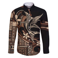 Samoa Manuia le Aso Tuto'atasi Family Matching Puletasi and Hawaiian Shirt Siapo Mamanu Mix Tatau Marlin LT7 Dad's Shirt - Long Sleeve Black - Polynesian Pride