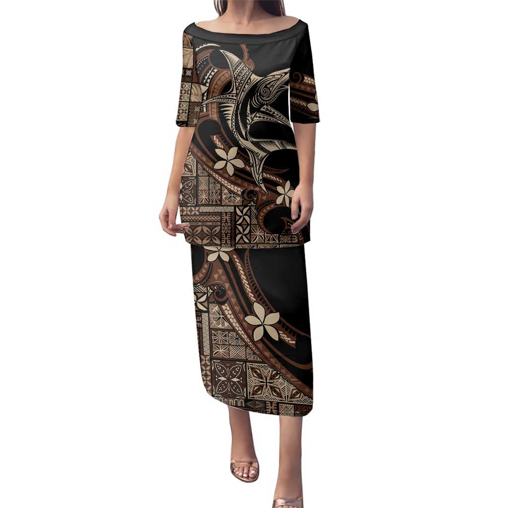 Samoa Manuia le Aso Tuto'atasi Family Matching Puletasi and Hawaiian Shirt Siapo Mamanu Mix Tatau Marlin LT7 Mom's Dress Black - Polynesian Pride