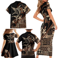 Samoa Manuia le Aso Tuto'atasi Family Matching Short Sleeve Bodycon Dress and Hawaiian Shirt Siapo Mamanu Mix Tatau Marlin LT7 - Polynesian Pride