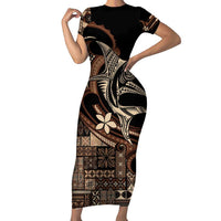 Samoa Manuia le Aso Tuto'atasi Family Matching Short Sleeve Bodycon Dress and Hawaiian Shirt Siapo Mamanu Mix Tatau Marlin LT7 Mom's Dress Black - Polynesian Pride