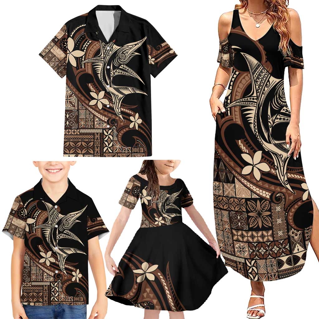 Samoa Manuia le Aso Tuto'atasi Family Matching Summer Maxi Dress and Hawaiian Shirt Siapo Mamanu Mix Tatau Marlin LT7 - Polynesian Pride