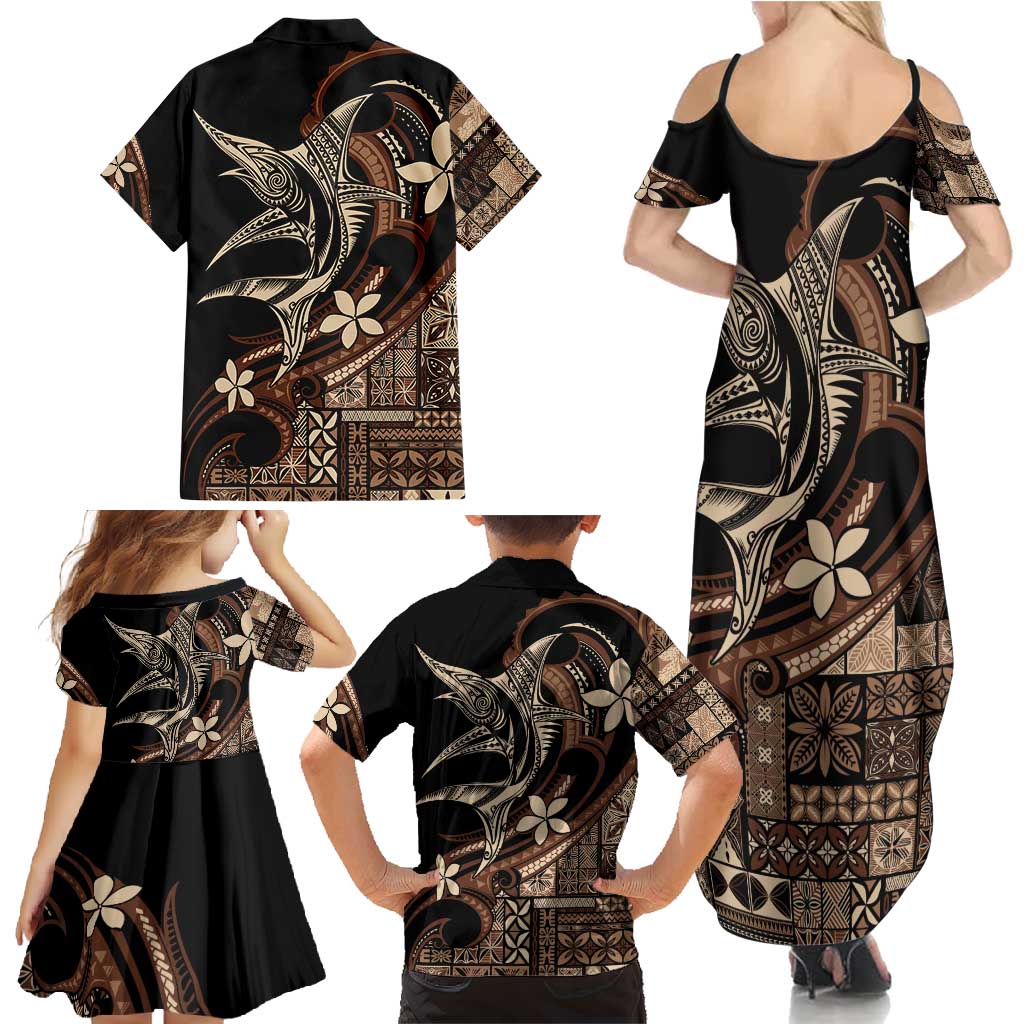 Samoa Manuia le Aso Tuto'atasi Family Matching Summer Maxi Dress and Hawaiian Shirt Siapo Mamanu Mix Tatau Marlin LT7 - Polynesian Pride