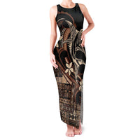 Samoa Manuia le Aso Tuto'atasi Family Matching Tank Maxi Dress and Hawaiian Shirt Siapo Mamanu Mix Tatau Marlin LT7 Mom's Dress Black - Polynesian Pride
