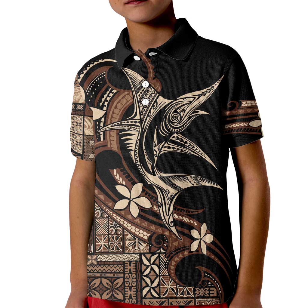 Samoa Manuia le Aso Tuto'atasi Kid Polo Shirt Siapo Mamanu Mix Tatau Marlin LT7 Kid Black - Polynesian Pride