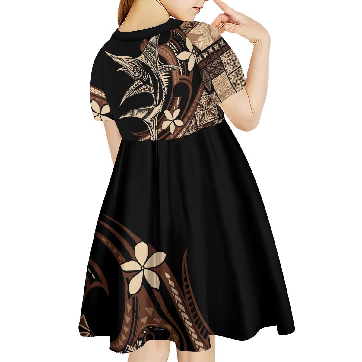 Samoa Manuia le Aso Tuto'atasi Kid Short Sleeve Dress Siapo Mamanu Mix Tatau Marlin LT7 - Polynesian Pride