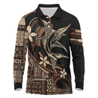 Samoa Manuia le Aso Tuto'atasi Long Sleeve Polo Shirt Siapo Mamanu Mix Tatau Marlin LT7 Black - Polynesian Pride