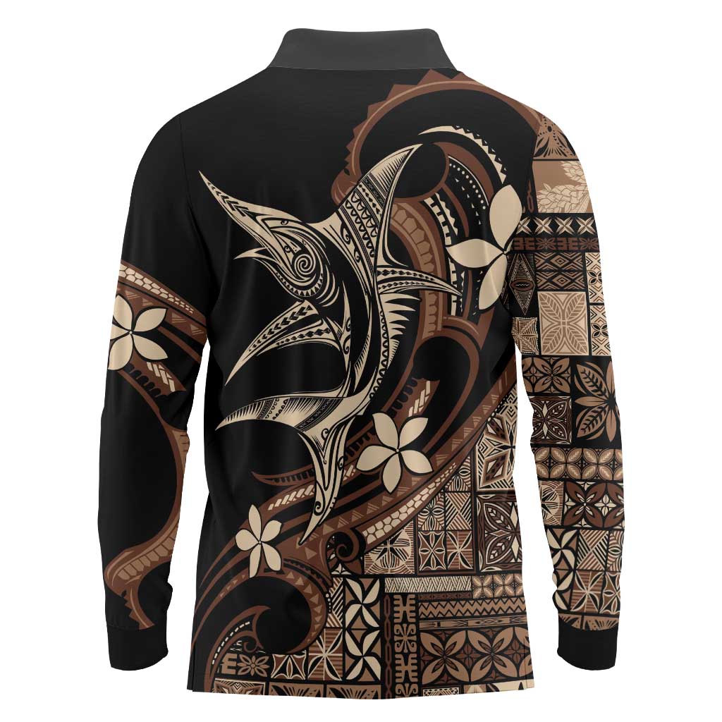 Samoa Manuia le Aso Tuto'atasi Long Sleeve Polo Shirt Siapo Mamanu Mix Tatau Marlin LT7 - Polynesian Pride
