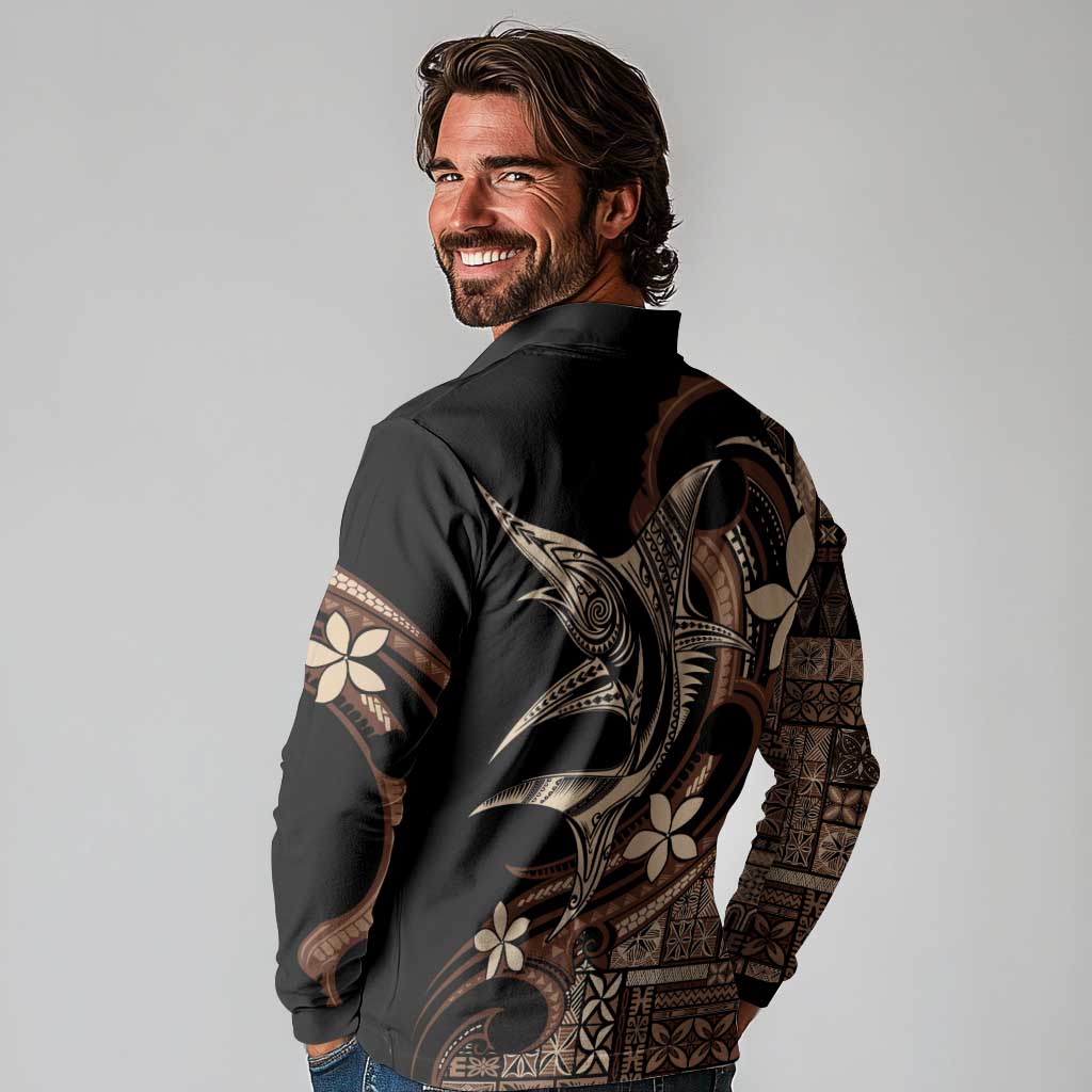 Samoa Manuia le Aso Tuto'atasi Long Sleeve Polo Shirt Siapo Mamanu Mix Tatau Marlin LT7 - Polynesian Pride