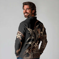 Samoa Manuia le Aso Tuto'atasi Long Sleeve Polo Shirt Siapo Mamanu Mix Tatau Marlin LT7 - Polynesian Pride