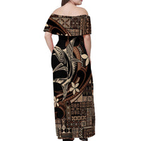 Samoa Manuia le Aso Tuto'atasi Off Shoulder Maxi Dress Siapo Mamanu Mix Tatau Marlin LT7 - Polynesian Pride