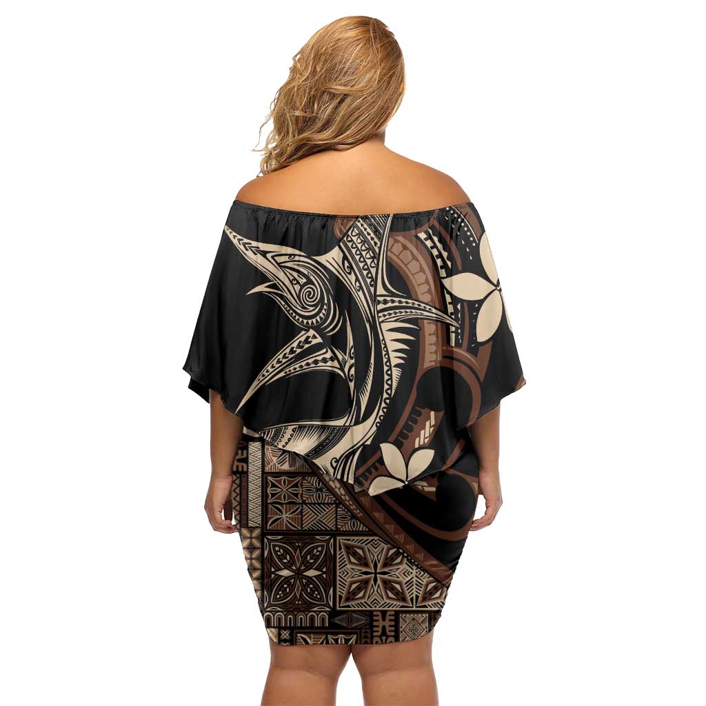 Samoa Manuia le Aso Tuto'atasi Off Shoulder Short Dress Siapo Mamanu Mix Tatau Marlin LT7 - Polynesian Pride