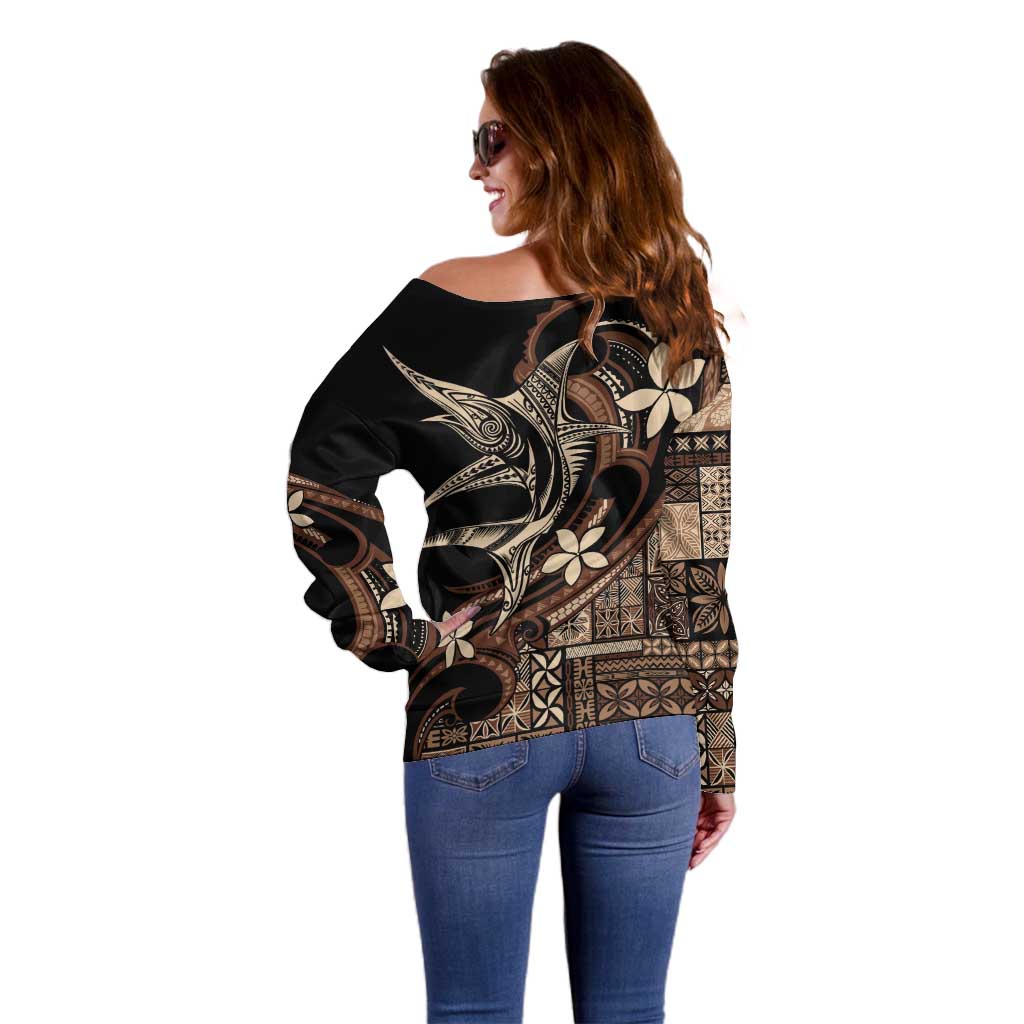 Samoa Manuia le Aso Tuto'atasi Off Shoulder Sweater Siapo Mamanu Mix Tatau Marlin