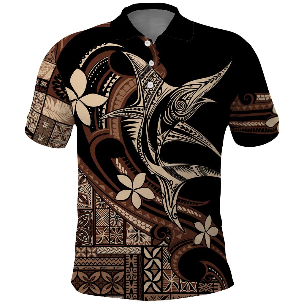 Samoa Manuia le Aso Tuto'atasi Polo Shirt Siapo Mamanu Mix Tatau Marlin LT7 Black - Polynesian Pride